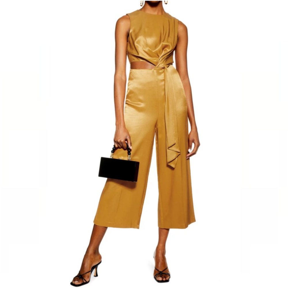 Topshop Sleeveless Twist Satin Jumpsuit